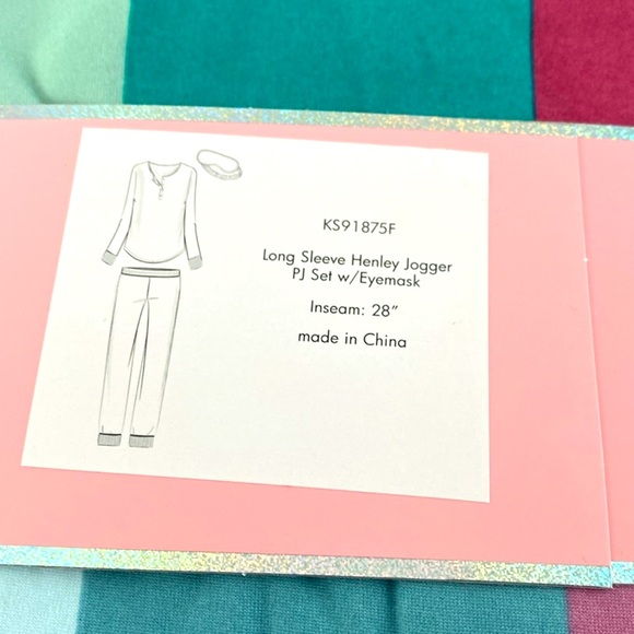 Kate spade PJ Set Henley long sleeve jogger & mask multi plaid New with tags - Picture 3 of 6